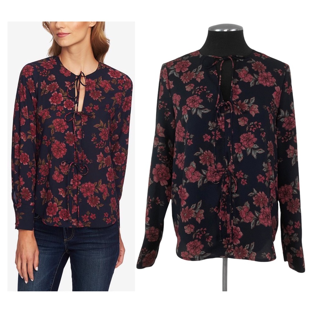 1.State - Gallant Garden Tie Front Long Sleeve Blouse - Nordstrom - Medium